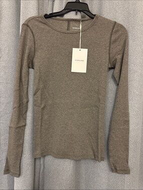 Everlane Long-Sleeve Crew Top in Taupe Heather